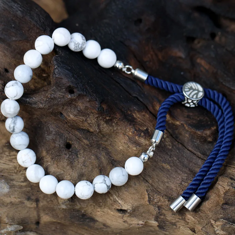 925 Argento Plated Gemstone Navy String Bracelet Bianco Howlite — foto 1