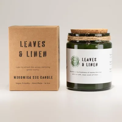 Greenman Woodwick Soy Candela Leaves and Linen — foto 1