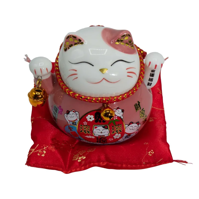 Ceramic Money Cat Moving Hand Pink on Cushion — foto 2