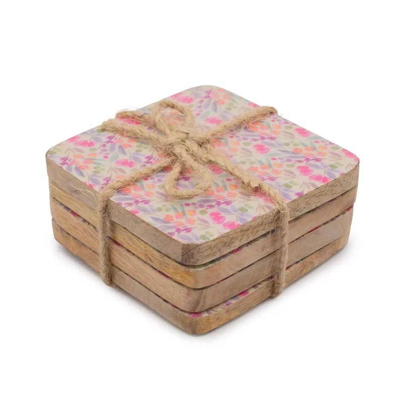 Set di 4 sottobicchieri quadrati - Fiori delicati