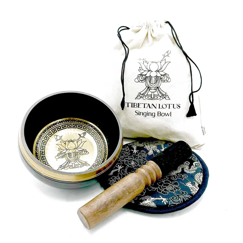 Hand Beaten & Engraved Singing Bowl Gift Set 14cm Lotus Fiore