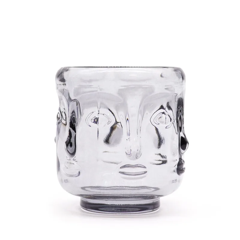Set of 2 Buddha Faces Candela Jar Midnight Grey