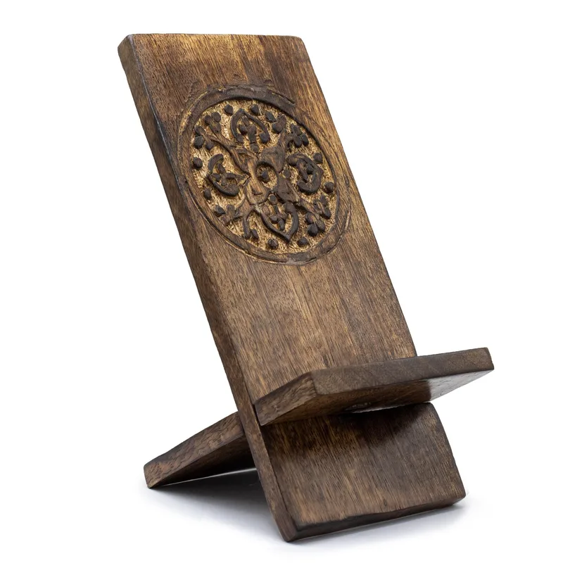 Supporto per Cellulare in Legno Intagliato – Mandala 20x9.5cm