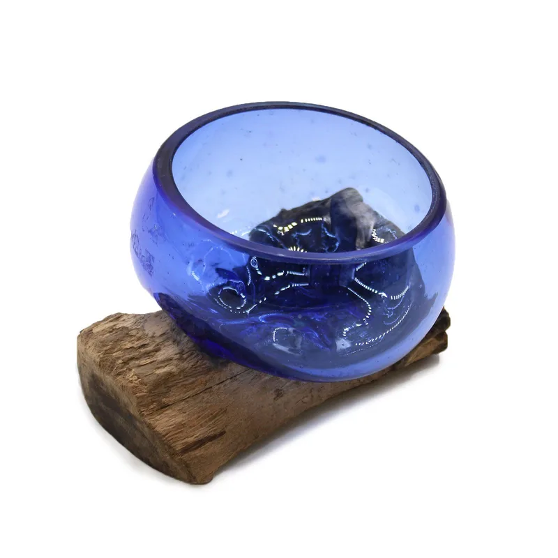 Molton Glass Mini Blu Bowl on Legno