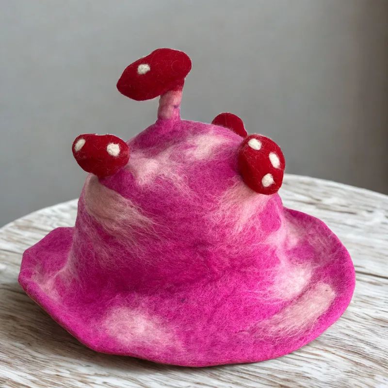 Felted Mushroom Hat Shocking Pink — foto 1