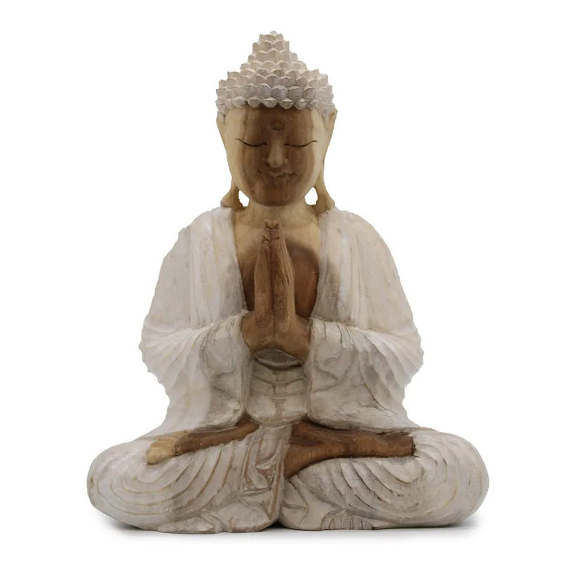 Hand Carved Buddha Statue - 30cm Welcome - Whitewash — foto 2