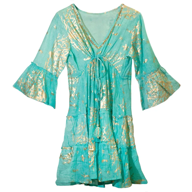 Nomad Sari On the Med Collection Dress Turquoise & Oro Coral Design