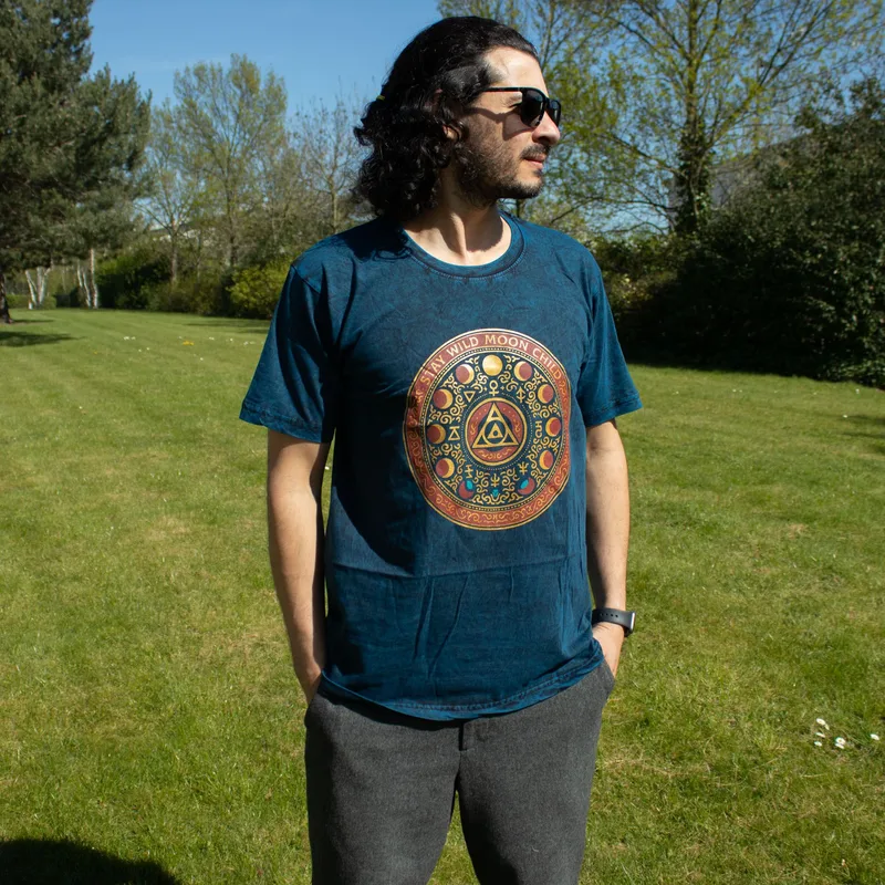 Nomad Sari Stonewashed Cotton T-Shirt Stay Selvatico Moon Child Blu Medium — foto 4
