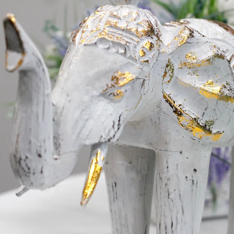 Legno Carved Elephant Bianco Oro — foto 2