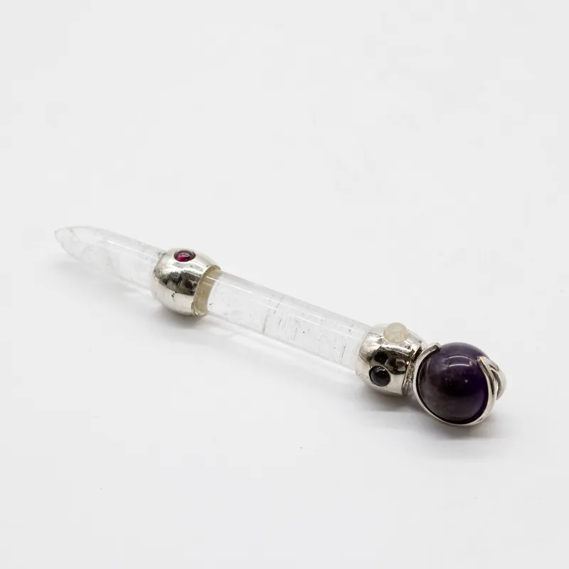 Celestial Prism Wand Amethyst Moving Crystal Sphere Quartz Stem 12cm — foto 6
