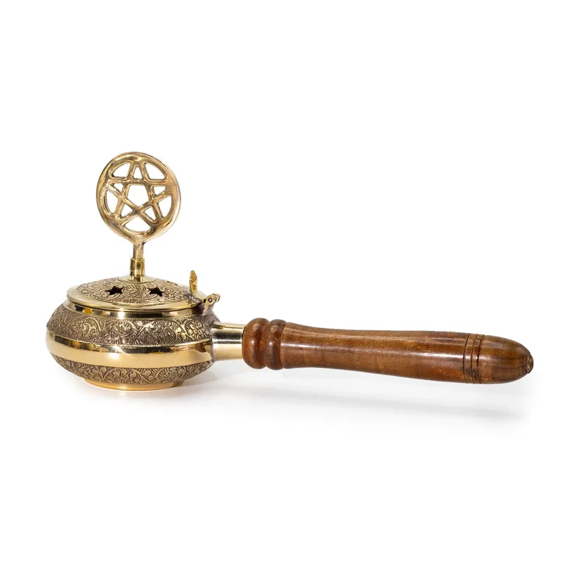 Censer Incenso Bruciatore with Wooden Handle Pentagram
