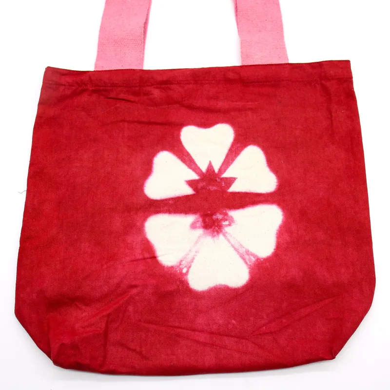 Naturale Tye-Dye Cotton Bag 38x42x12cm Maroon Fiore Pink Handle — foto 2