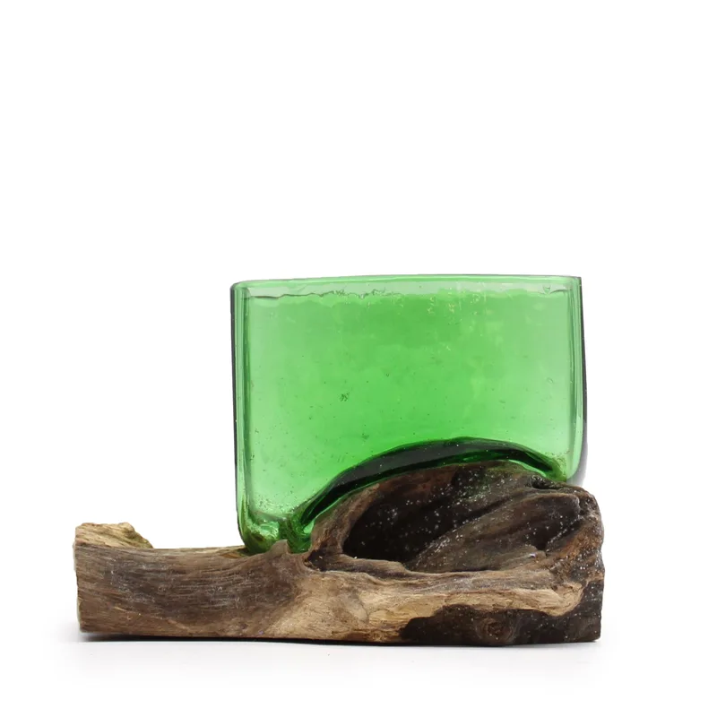 Recycled Beer Bottles Square Bowl on Legno