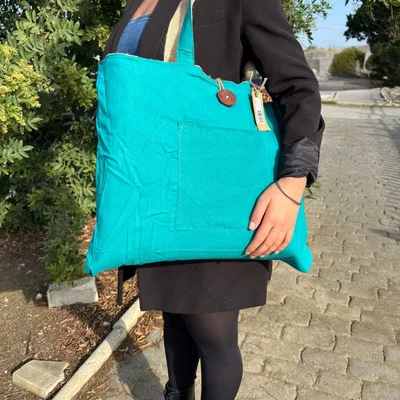 Reversible Jute & Cotton Big Bag Teal — foto 5