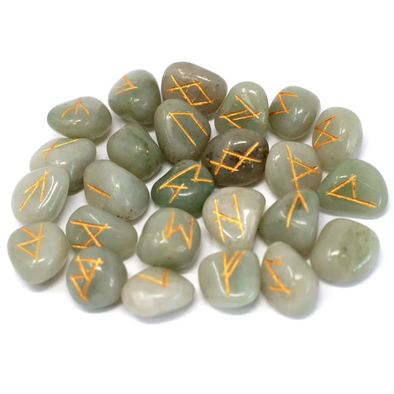Runes Stone Set in Pouch Verde Aventurine — foto 1