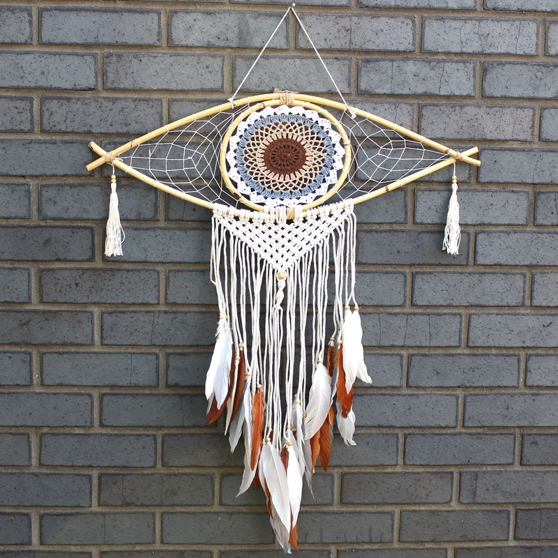 Protection Dream Cather Lrg Macrame Eye White/ Gey/Brown