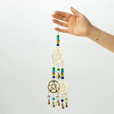 Indian Chimes Brass Tri-Pentagram 7 Bells 9.5x32cm