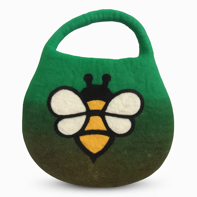 Water Felted Bee Bag One Handle with Magnet Garden Greens