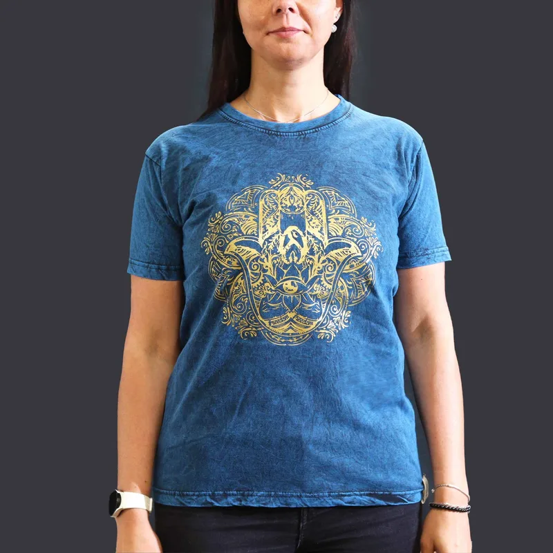 Nomad Sari Stonewashed Cotton T-Shirt – Hamsa – Blu – Medium