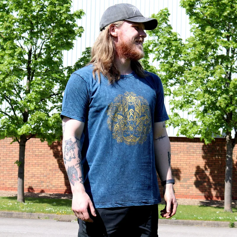 Nomad Sari Stonewashed Cotton T-Shirt – Hamsa – Blu – XL — foto 1