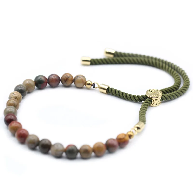 18K Oro Plated Gemstone Moss String Bracelet Picasso Jasper