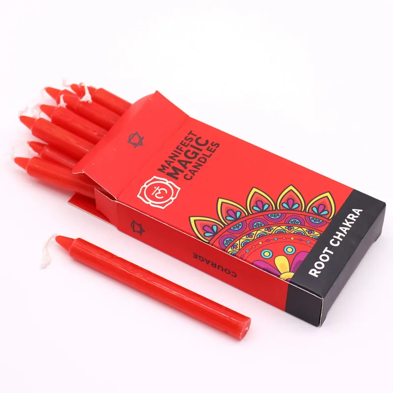 Candele Manifest Magic (pacchetto da 12) – Rosso – Chakra della Radice — foto 1