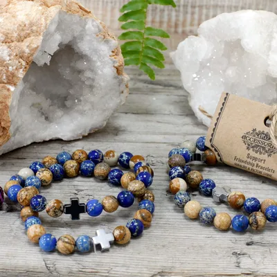 Set of 2 Gemstones Friendship Bracelets Support Sodalite & Picturestone — foto 1
