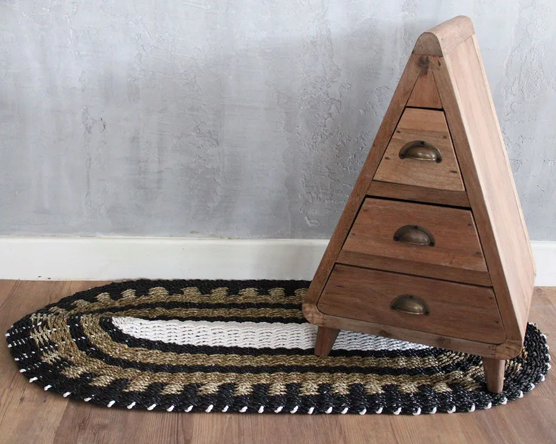 Oval Seagrass Nero Bianco & Tan Classic 60x120cm