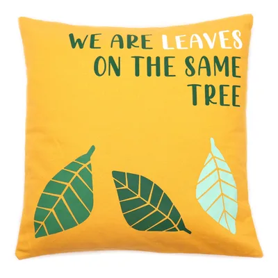 Printed Cotton Cushion Cover - We are Leaves - Naturale — foto 1