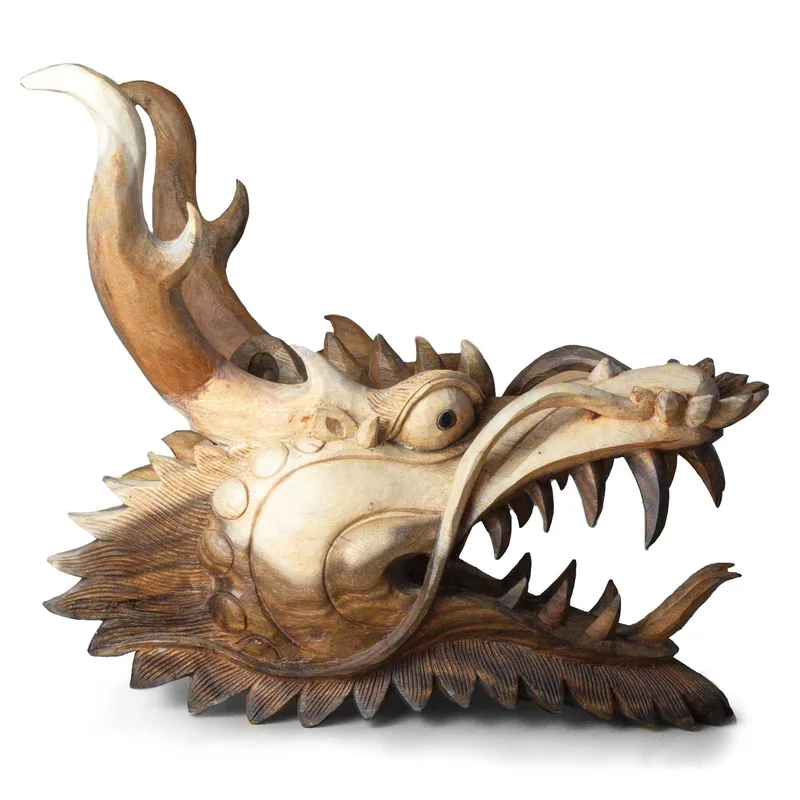 Live Size Dragon Head Carving 30cm