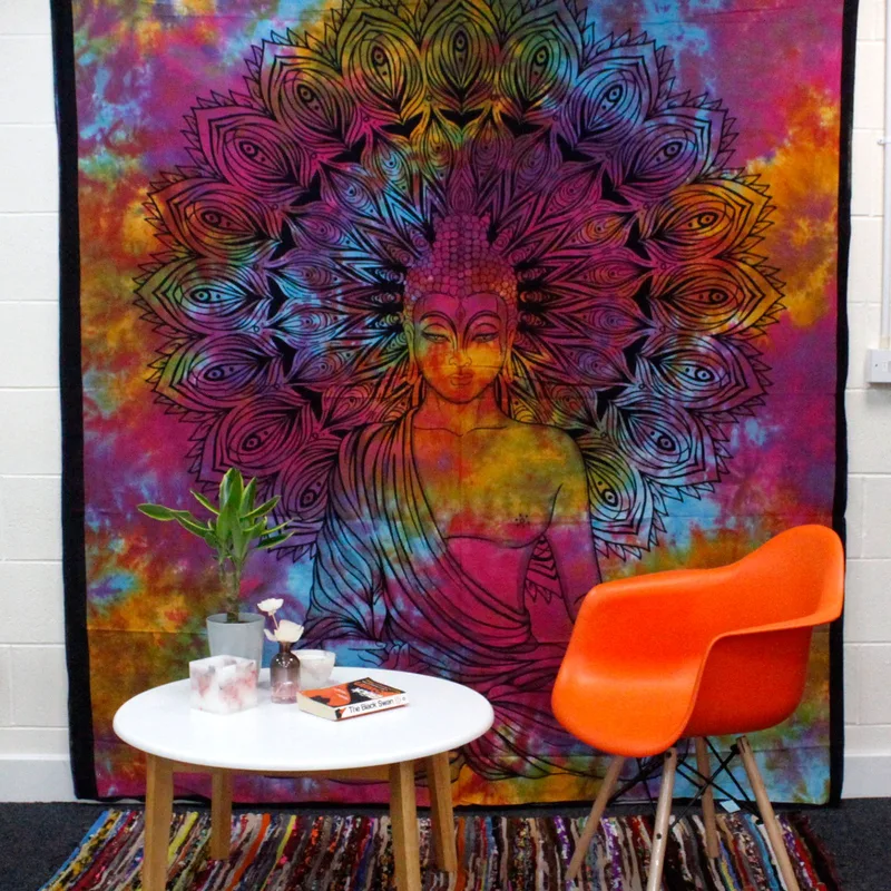 Double Cotton Bedspread + Wall Hanging Peaceful Buddha 230cm x 200cm — foto 1