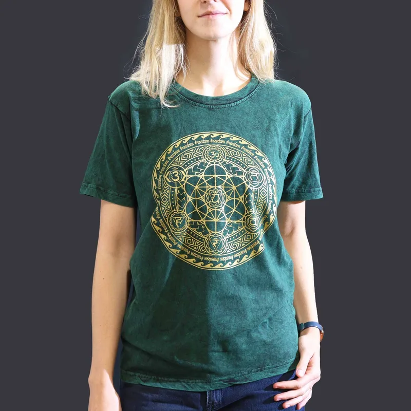 Nomad Sari Stonewashed Cotton T-Shirt – Chakra – Verde – Small