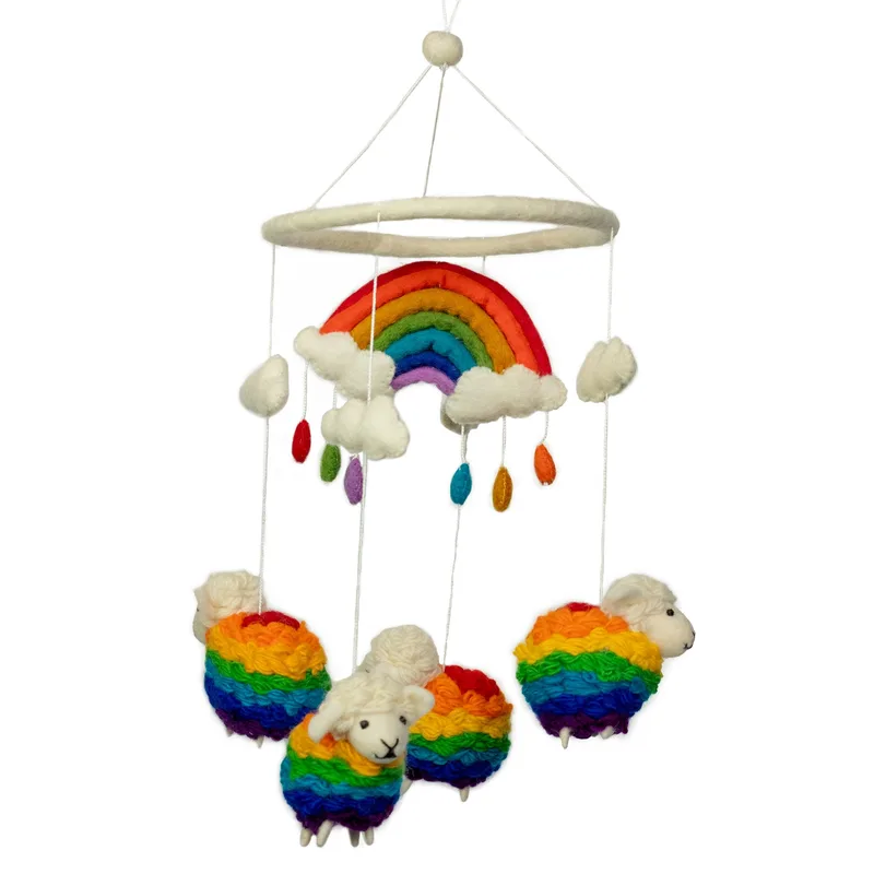 Fatto a mano Felt Mobile Rainbow Sheep