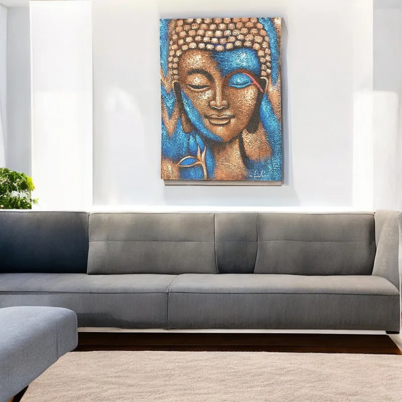 Buddha Painting Bronze & Blu Fiore 75x55cm — foto 2