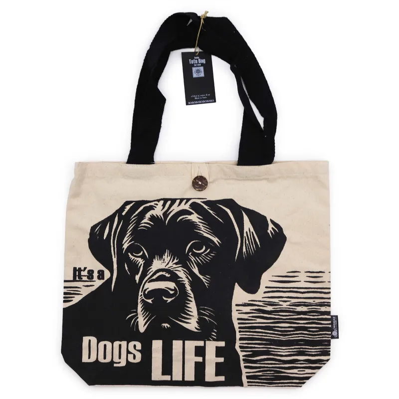 Nomad Sari Iconic Classic Tote Bag - It's a Dogs Life - Bianco 10oz