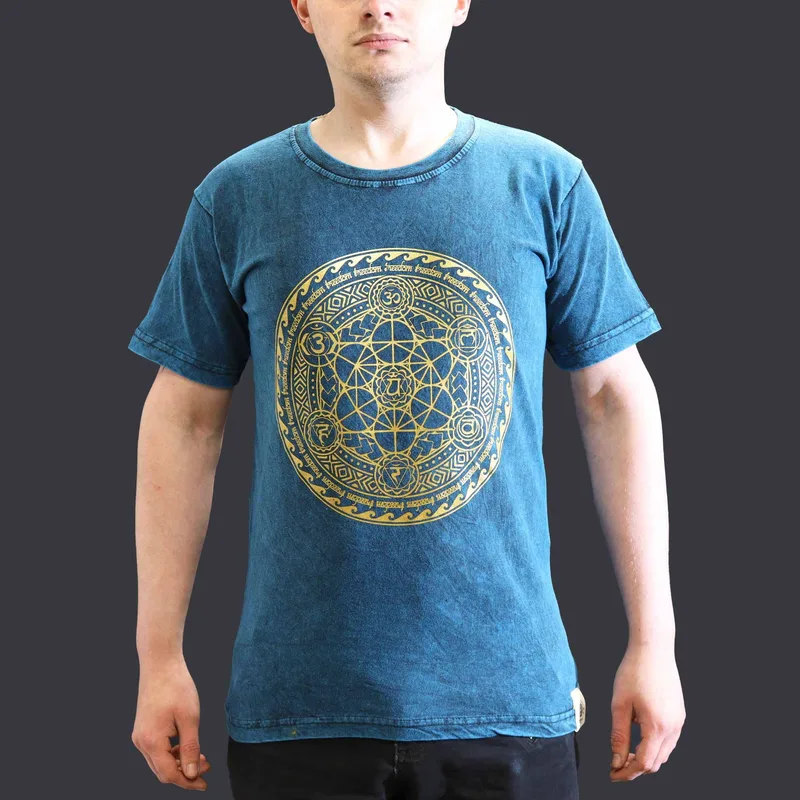 Nomad Sari Stonewashed Cotton T-Shirt – Chakra – Blu – Small