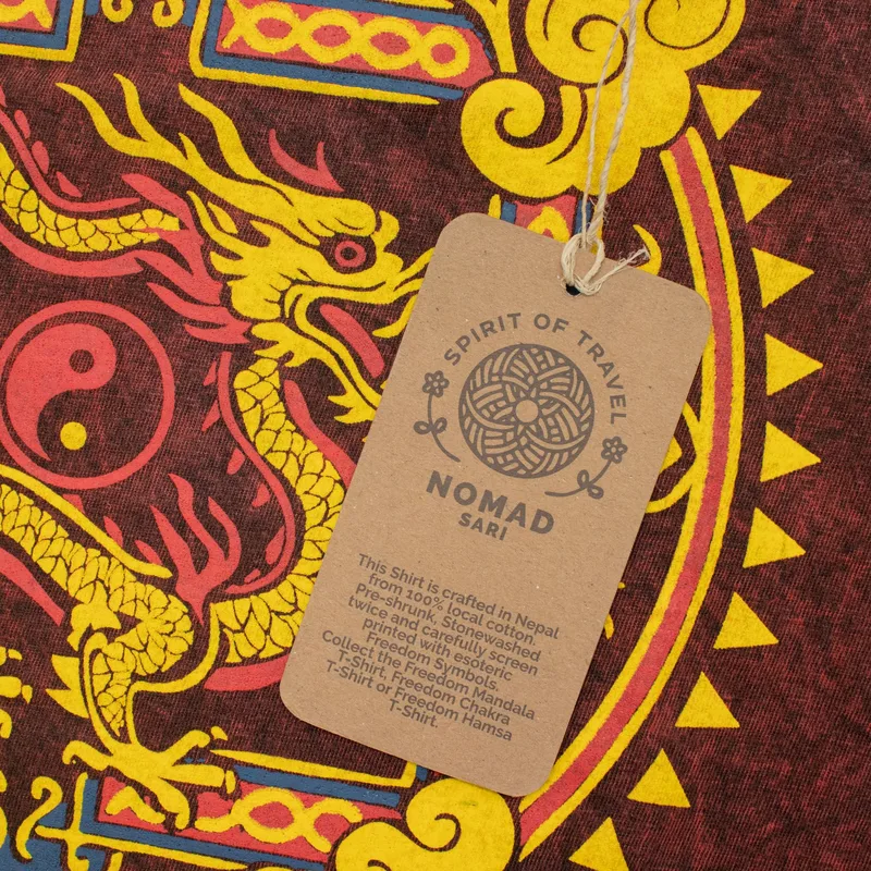 Nomad Sari Stonewashed Cotton T-Shirt Dragon Mandala Maroon Large — foto 3