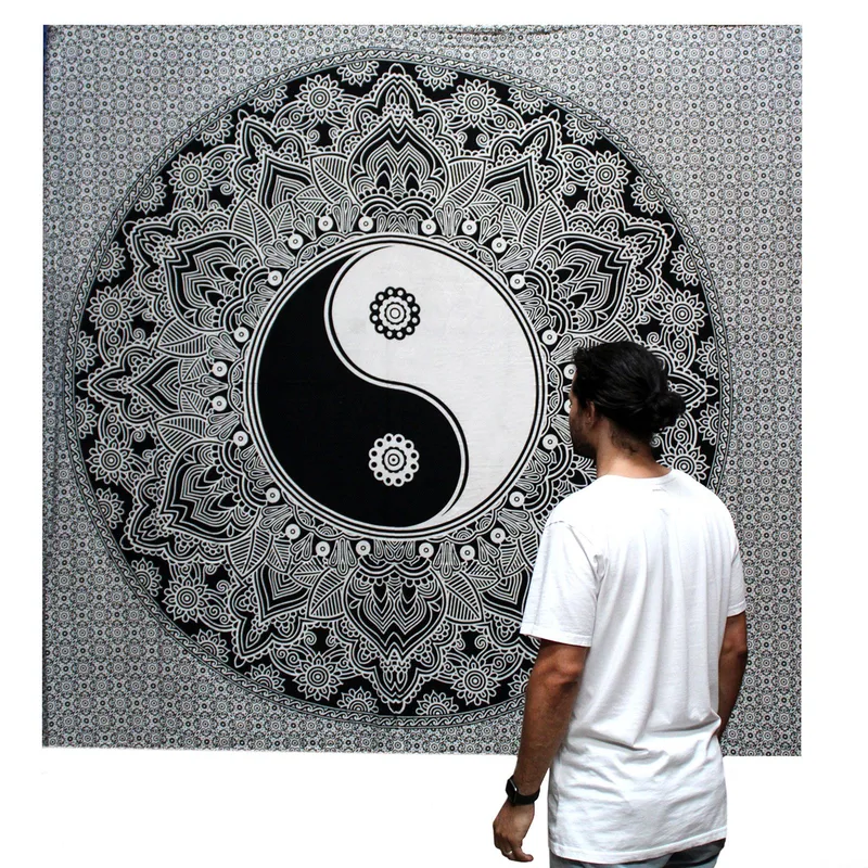 B&W Double Cotton Bedspread + Wall Hanging Ying yang — foto 1