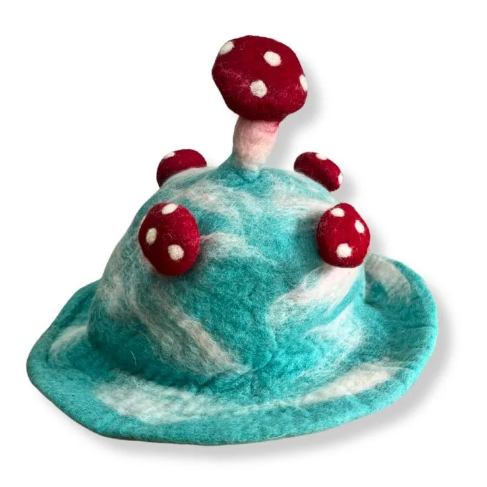 Felted Mushroom Hat Lost in a Sky Blu