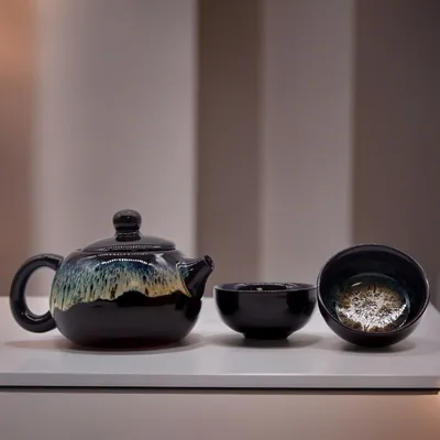 Herbal Nero Glaze Teapot Set Pot & Two Cups — foto 4
