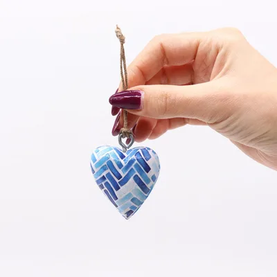 Small Decor Legno Heart - Blu Stripes