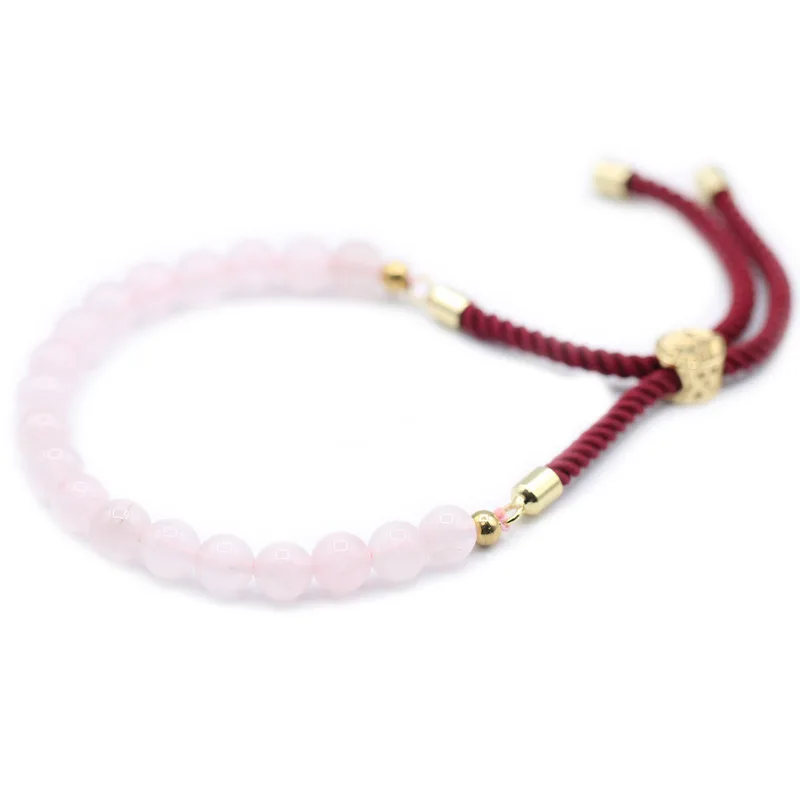 18K Oro Plated Gemstone Bordeaux String Bracelet Rosa Quartz