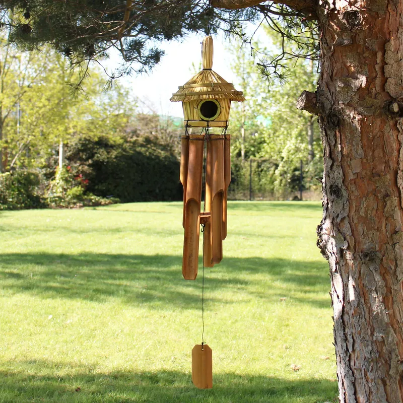 Round Seagrass Bird Scatola with Chimes 45x17cm