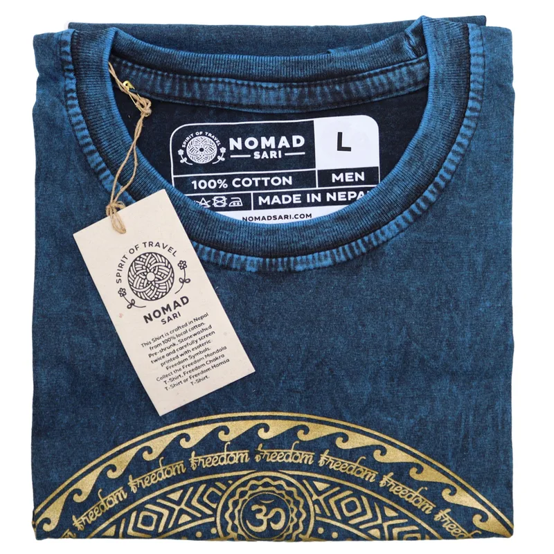 Nomad Sari Stonewashed Cotton T-Shirt – Chakra – Blu – Large — foto 1