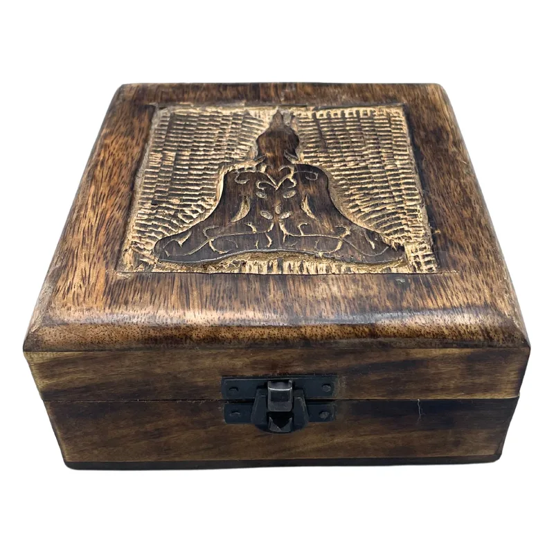 Square Wooden Keepsake Scatola 13x13x6cm - Buddha