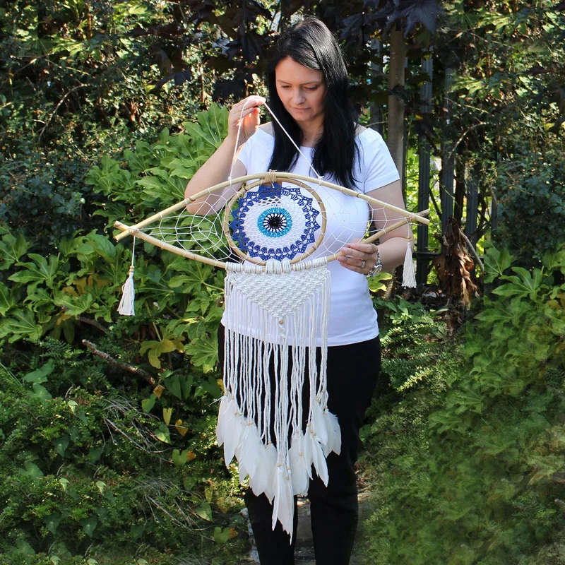 Protection Dream Cather Lrg Macrame Eye White/ Gey/Brown — foto 1