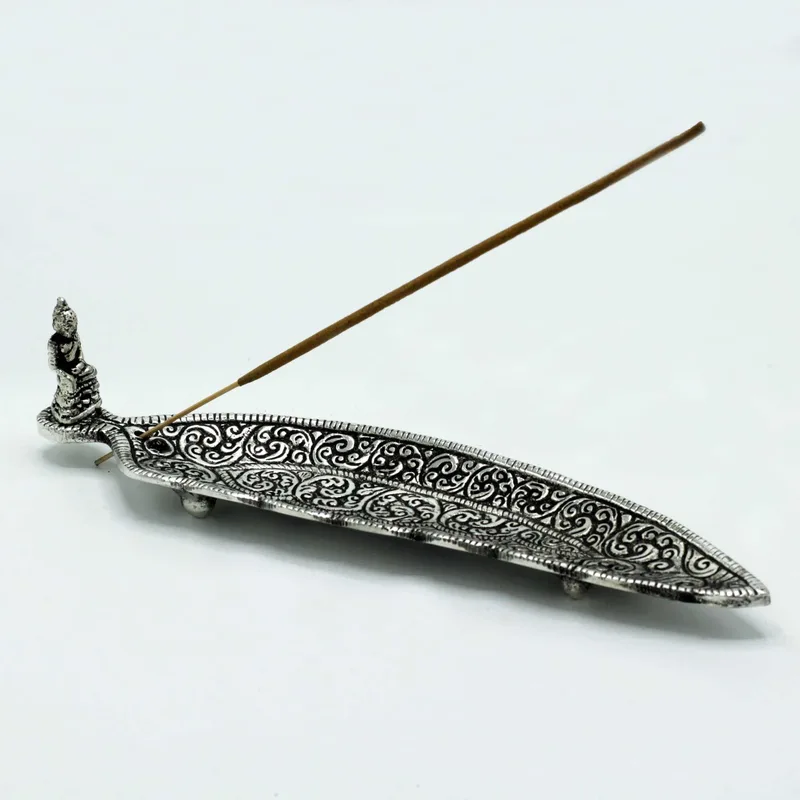 Polished Aluminium Buddha Long Shaped Incenso Porta 23cm — foto 1