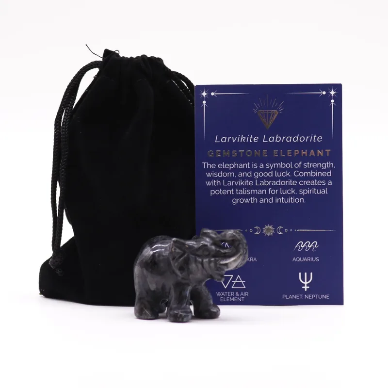 Gemstone Lucky Elephant Larvikite Labradorite 50x35x25mm
