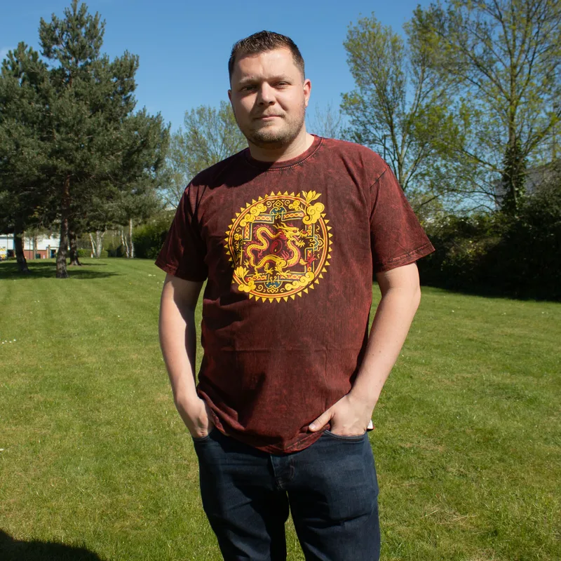Nomad Sari Stonewashed Cotton T-Shirt Dragon Mandala Maroon XL — foto 2
