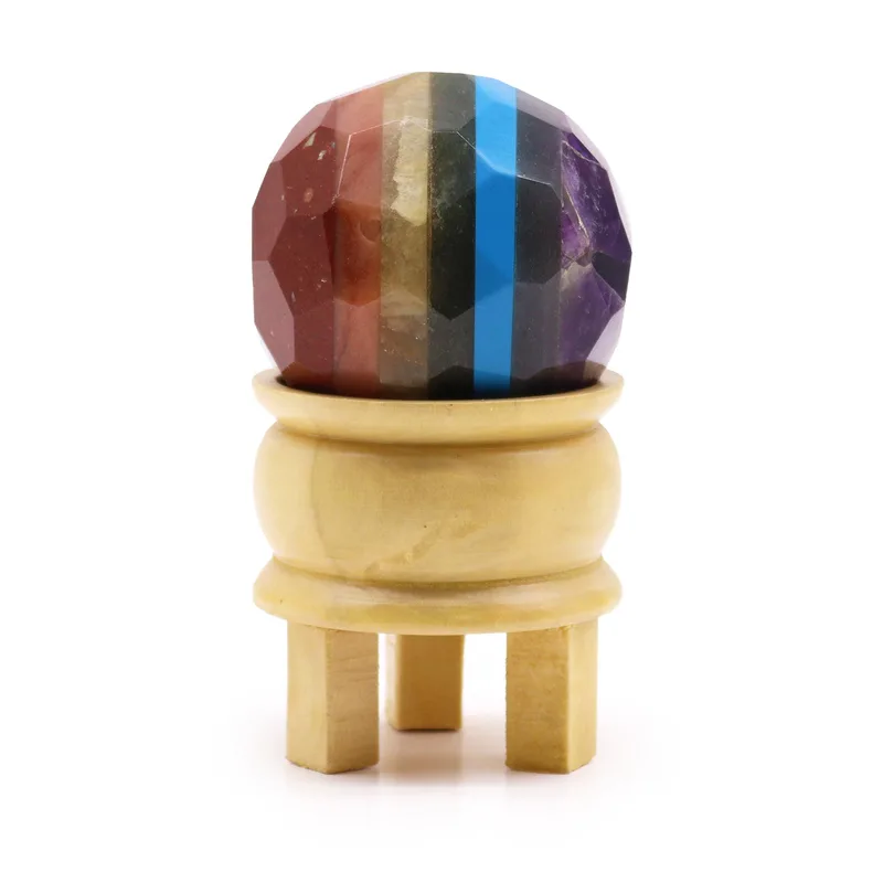Gemstone Faceted Healing Ball & Stand Seven Chakra
